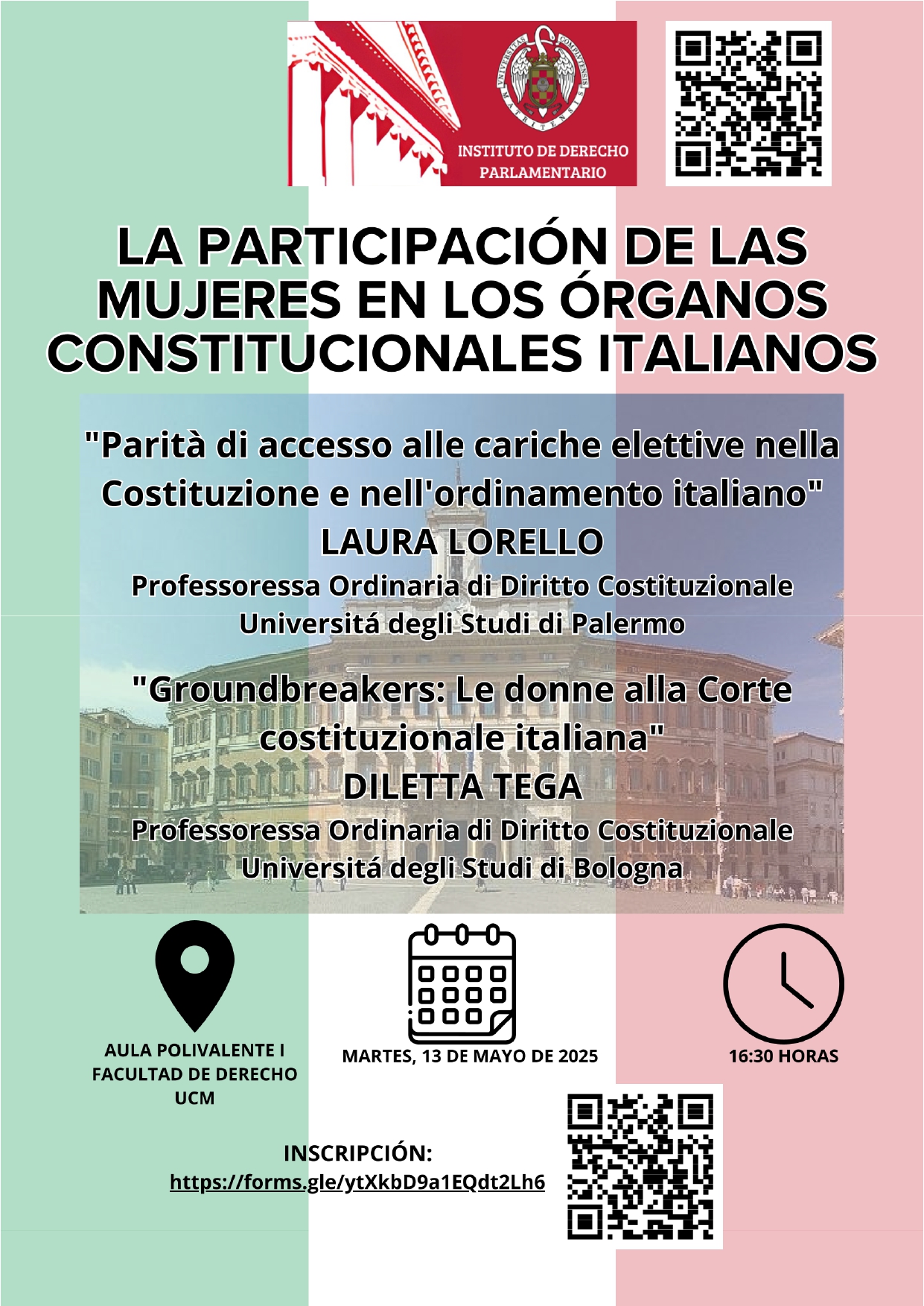 Seminario "La parità di accesso alle cariche elettive nel sistema costituzionale italiano" (13 mayo, Aula Polivalente I)